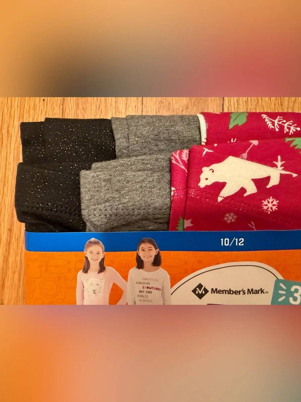 Girls' 3-Pack Holiday Red, Gray & Black Leggings - Size 10/12